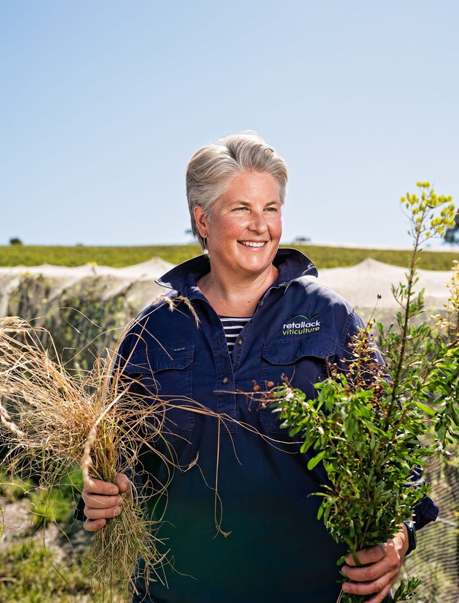 Mary Retallack in vineyard