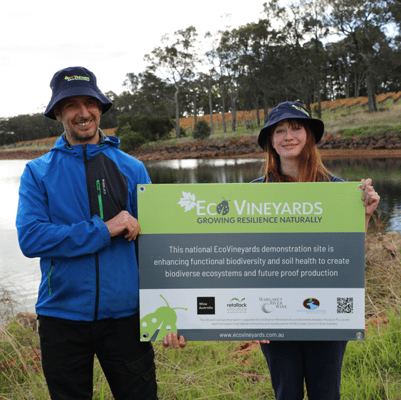 Lottie West and Yann Vaucher, Wayfinder vineyard, Margaret River, EcoGrower participating in the EcoVineyards program