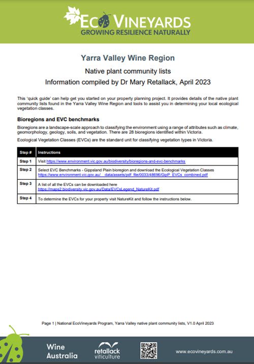 Yarra Valley plant list front page