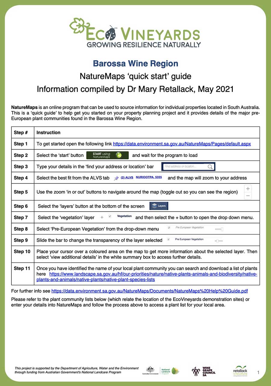 Front Page - Barossa wine regions NatureMaps quick start guide