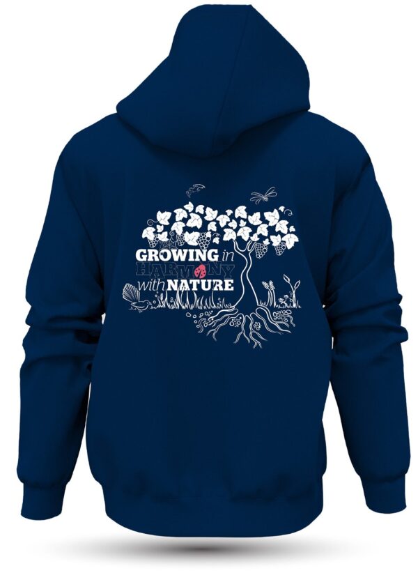 EcoVineyards Growing in harmony with Nature Hoodie in Navy - Back View