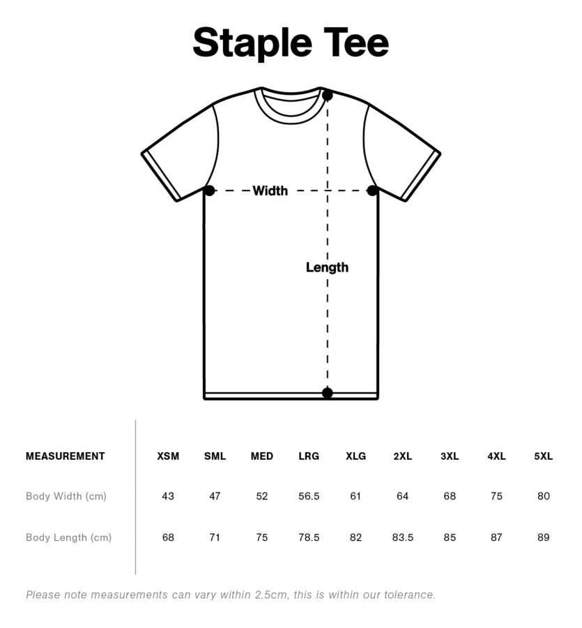 EcoVineyards T-Shirt sizing measurement guide